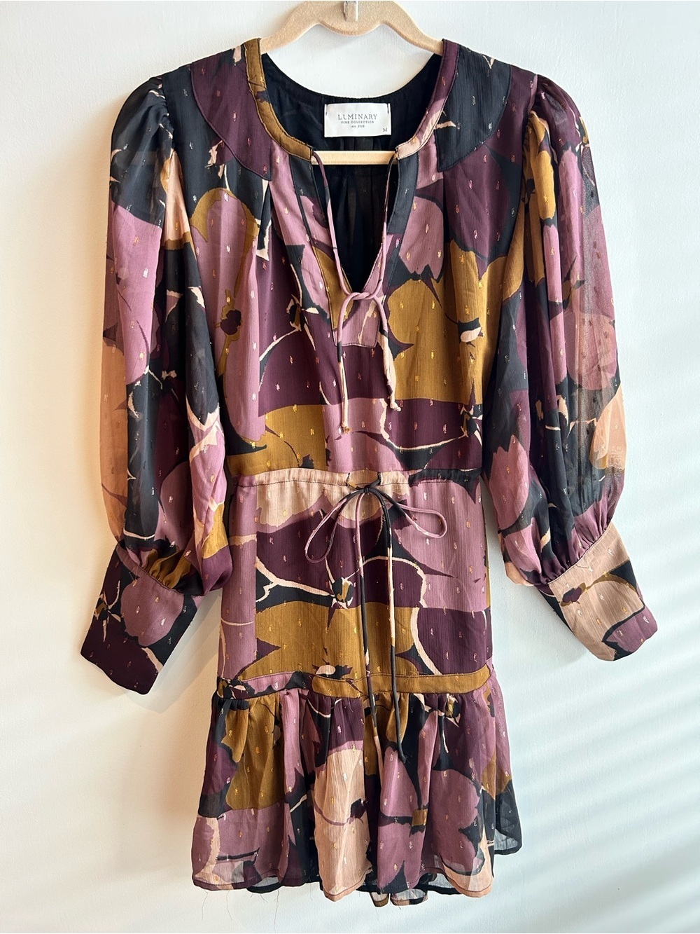 Luminary Fine Collection Plum & Mustard Printed Tie-Waist Dress